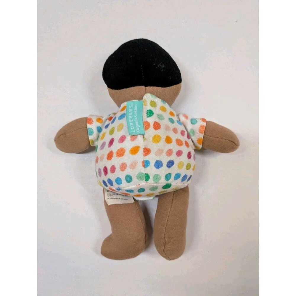 Lovevery 8” Organic Cotton Baby Doll Plush Black Hair Tan Skin Montessori Play